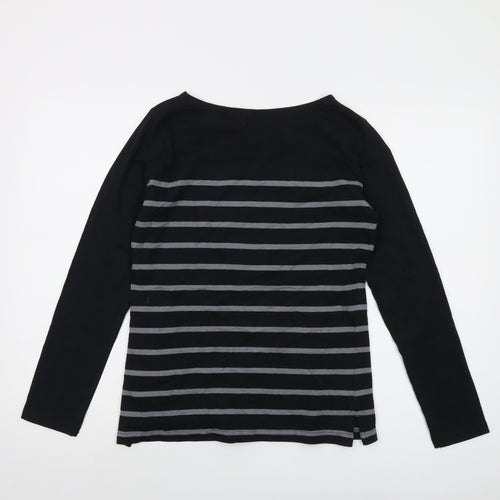 Regatta Womens Black Striped Cotton Basic T-Shirt Size 10 Round Neck