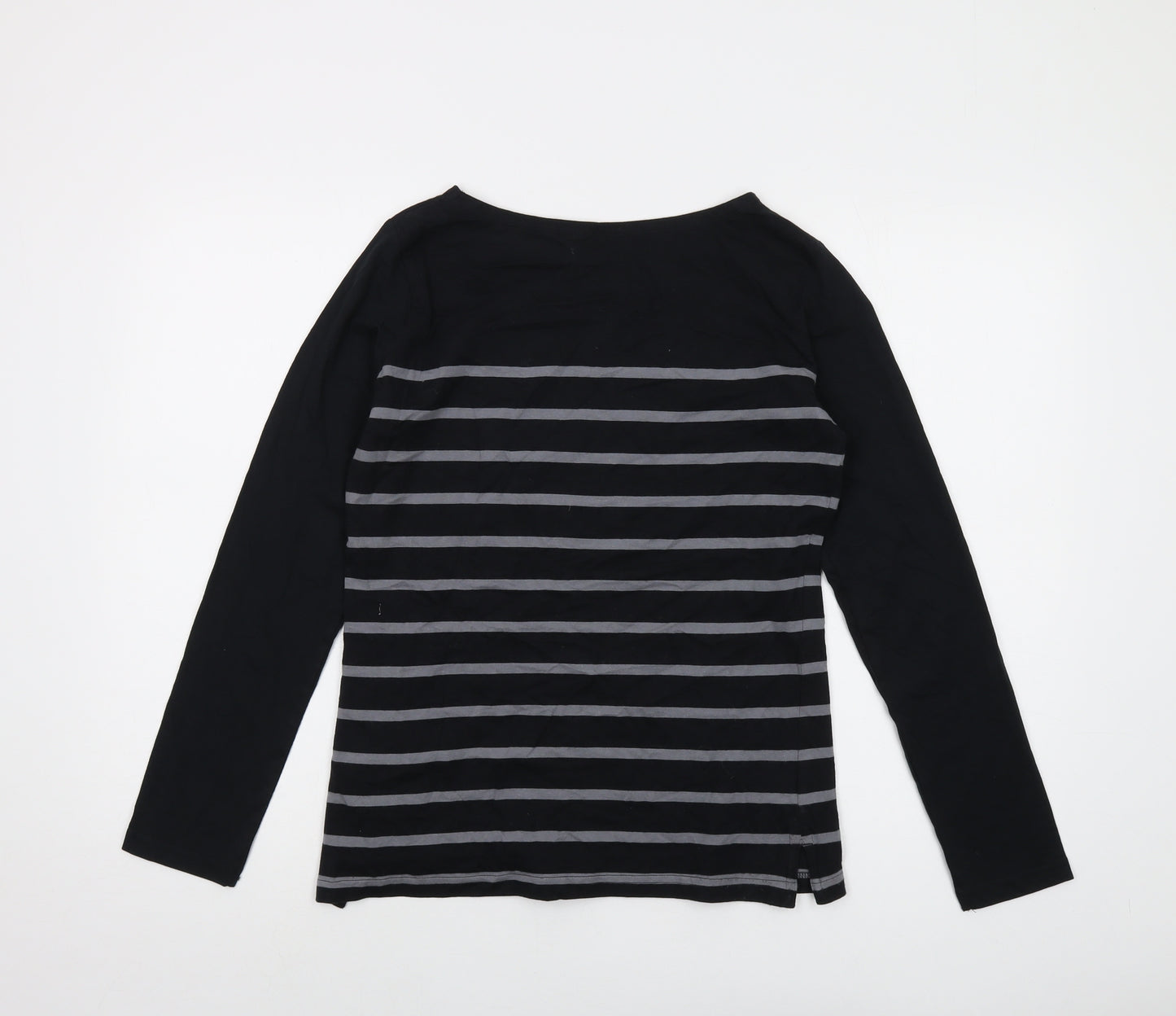 Regatta Womens Black Striped Cotton Basic T-Shirt Size 10 Round Neck