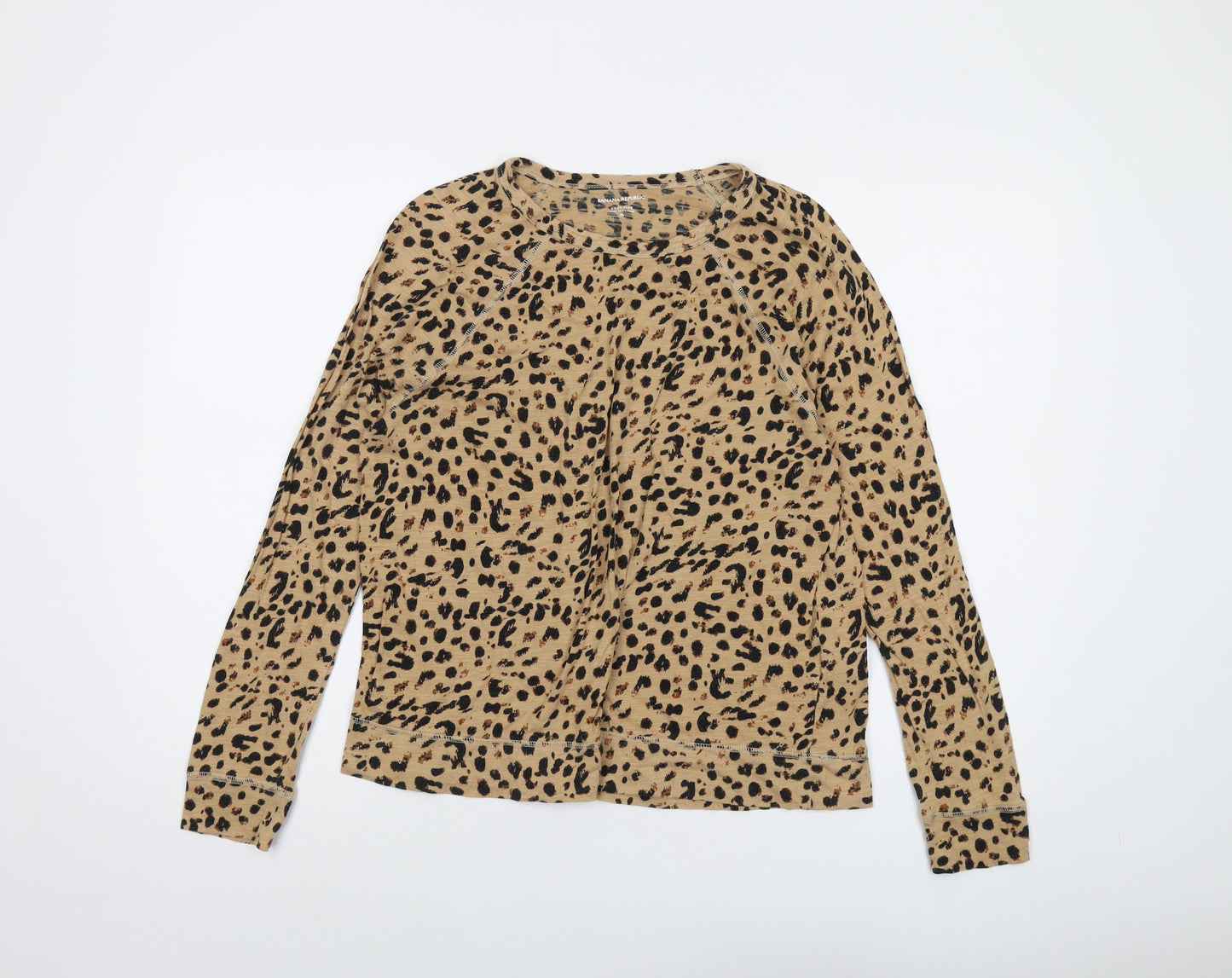 Banana Republic Womens Beige Animal Print Cotton Basic T-Shirt Size M Round Neck