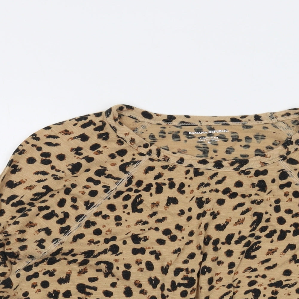 Banana Republic Womens Beige Animal Print Cotton Basic T-Shirt Size M Round Neck