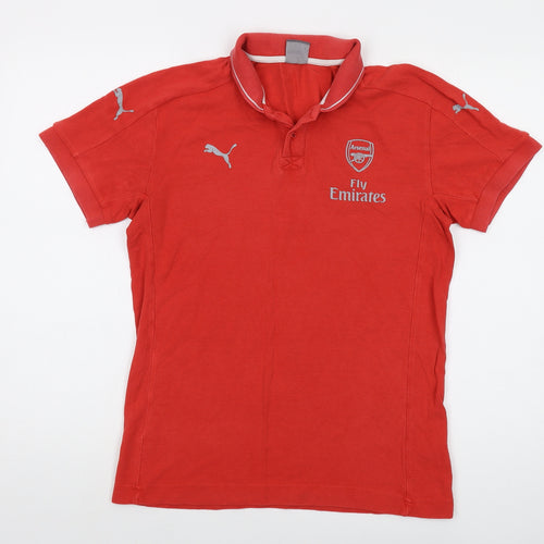 PUMA Mens Red Polyester Polo Size M Collared Button - Arsenal FC