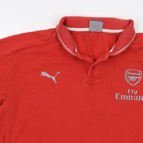 PUMA Mens Red Polyester Polo Size M Collared Button - Arsenal FC