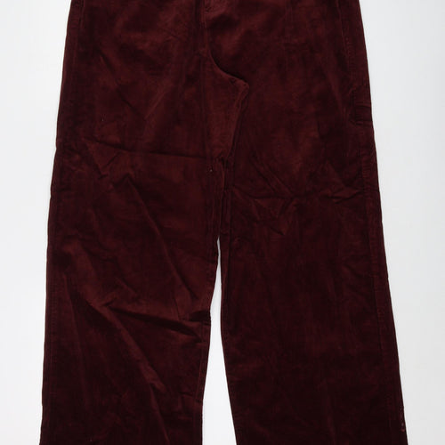 Marks and Spencer Womens Red Cotton Trousers Size 14 L31 in Regular Button