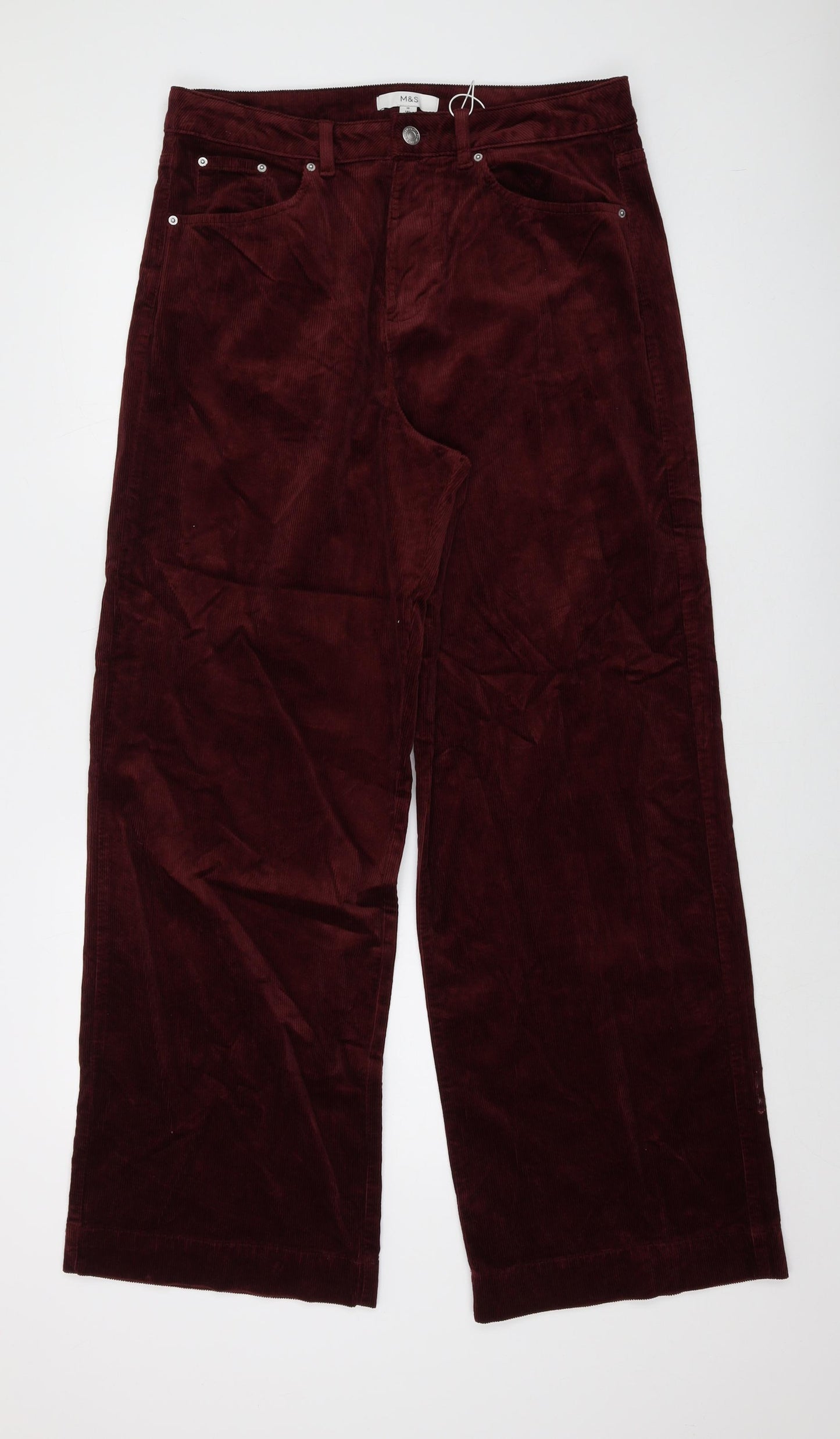 Marks and Spencer Womens Red Cotton Trousers Size 14 L31 in Regular Button