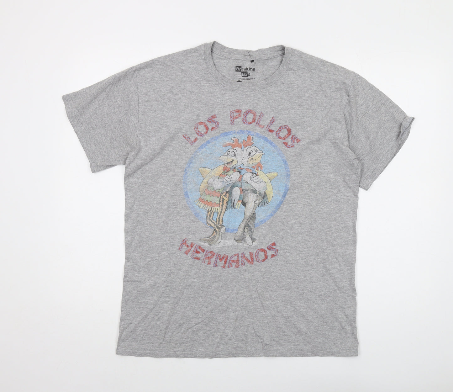 Breaking Bad Mens Grey Cotton T-Shirt Size L Crew Neck - Los Polos Hermanos