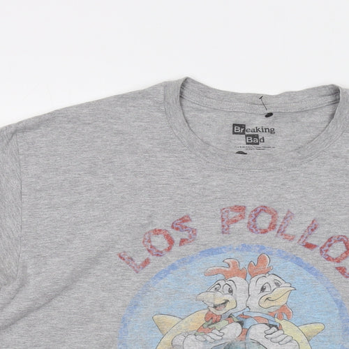 Breaking Bad Mens Grey Cotton T-Shirt Size L Crew Neck - Los Polos Hermanos