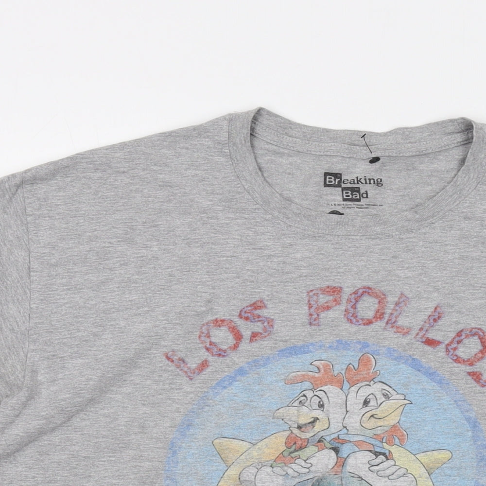 Breaking Bad Mens Grey Cotton T-Shirt Size L Crew Neck - Los Polos Hermanos