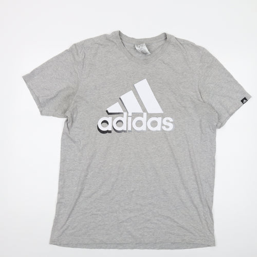 adidas Mens Grey Cotton T-Shirt Size L Crew Neck