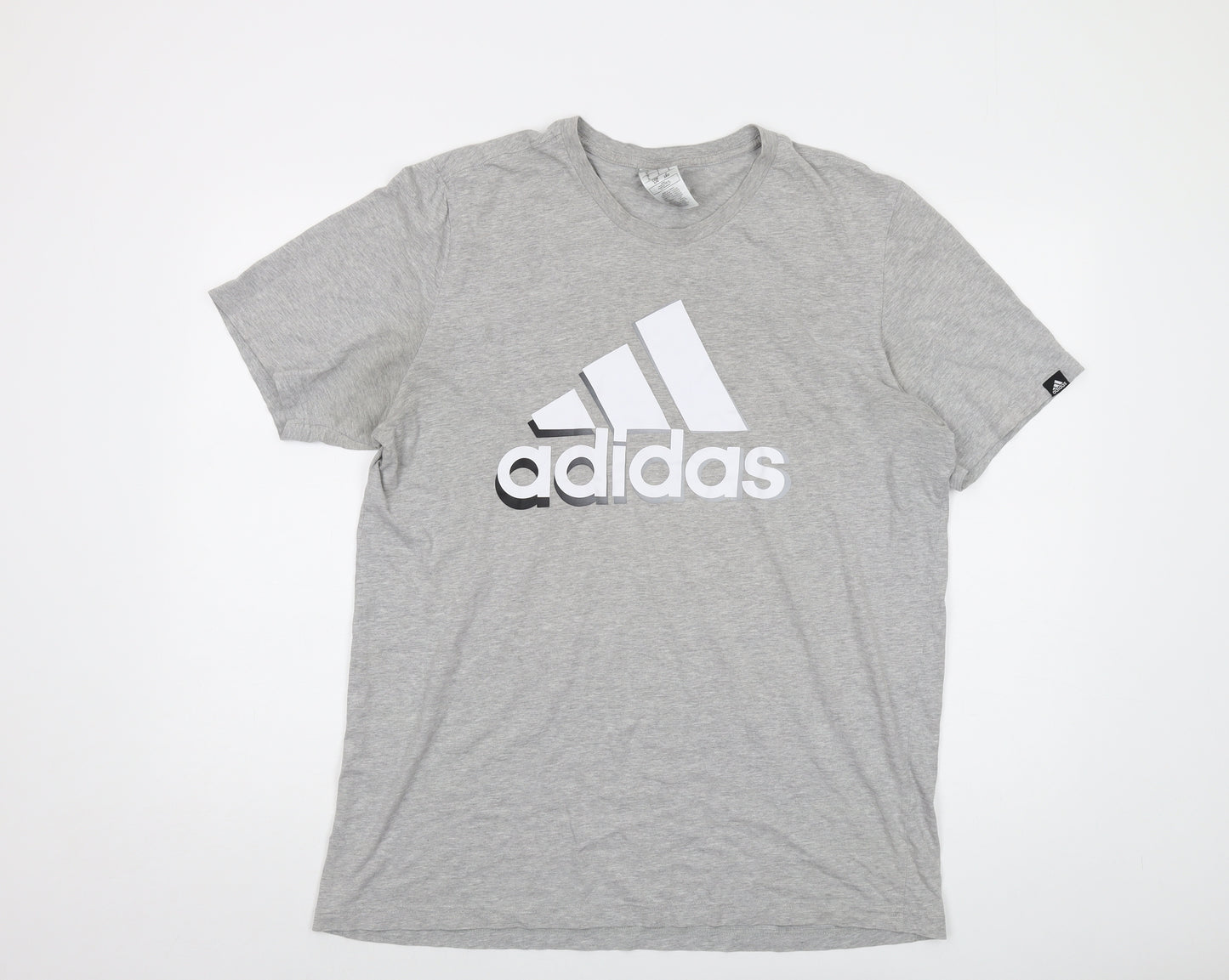 adidas Mens Grey Cotton T-Shirt Size L Crew Neck