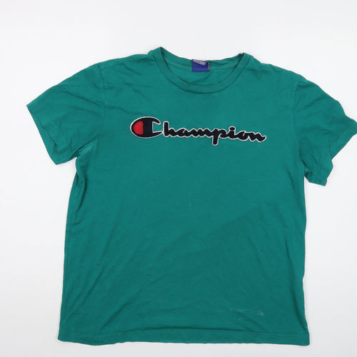 Champion Mens Green Cotton T-Shirt Size M Crew Neck