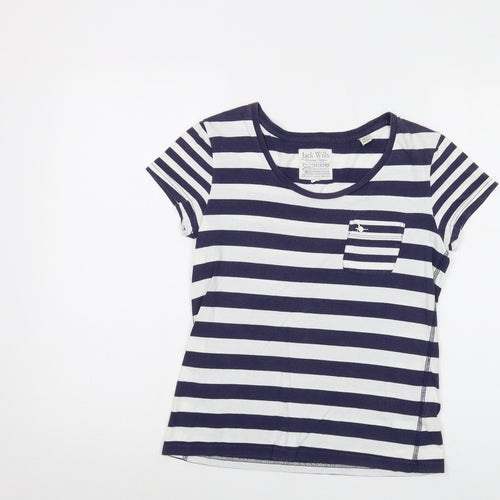 Jack Wills Womens Blue Striped Cotton Basic T-Shirt Size 6 Crew Neck