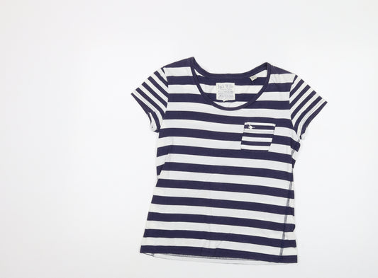 Jack Wills Womens Blue Striped Cotton Basic T-Shirt Size 6 Crew Neck