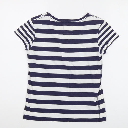 Jack Wills Womens Blue Striped Cotton Basic T-Shirt Size 6 Crew Neck