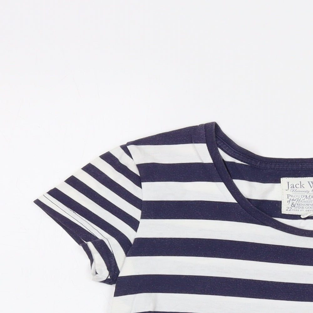 Jack Wills Womens Blue Striped Cotton Basic T-Shirt Size 6 Crew Neck