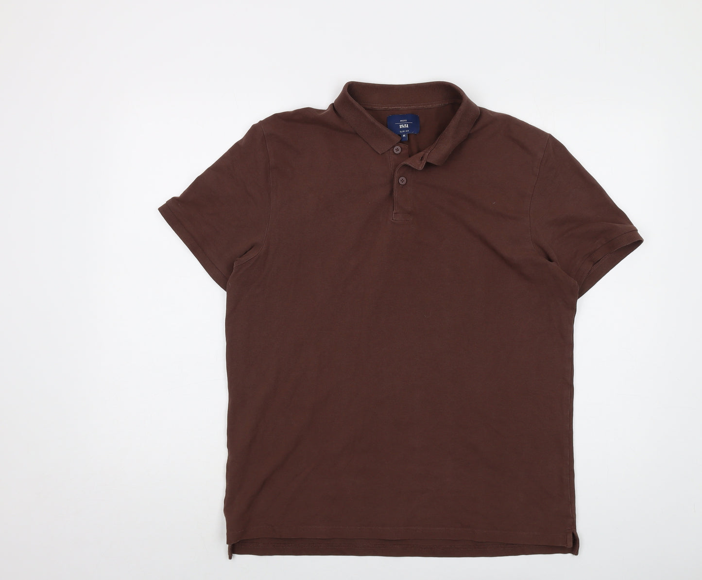 Moss Mens Brown Cotton Polo Size M Collared Button