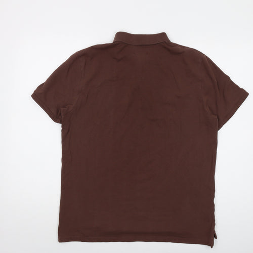 Moss Mens Brown Cotton Polo Size M Collared Button
