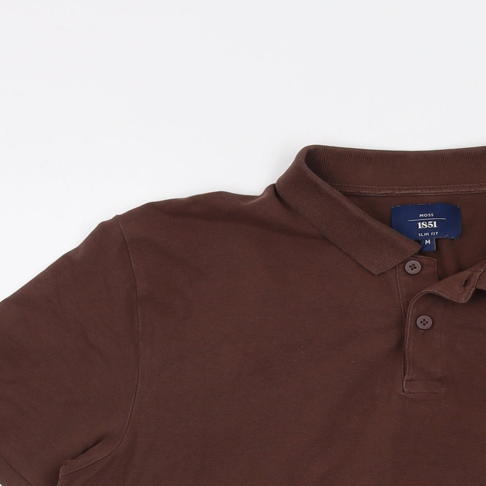 Moss Mens Brown Cotton Polo Size M Collared Button