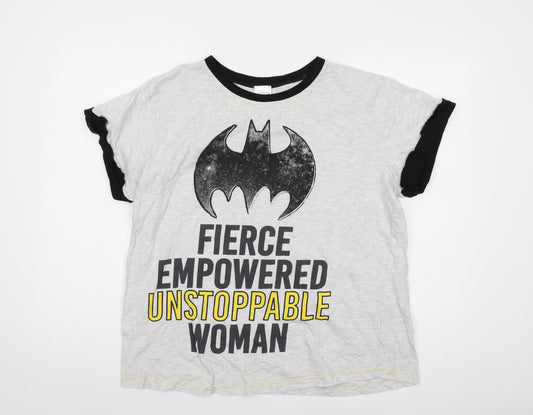 Front view of Batgirl women’s grey cotton basic t-shirt, size UK 20, crew neck