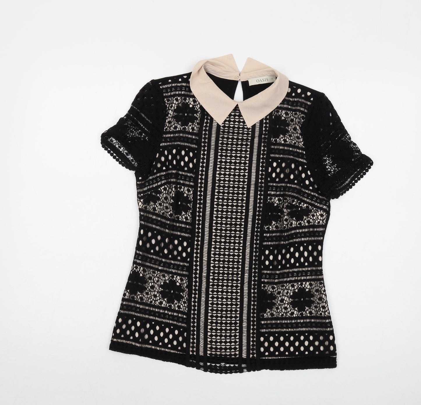 Oasis Womens Black Polyamide Basic Blouse Size S Collared