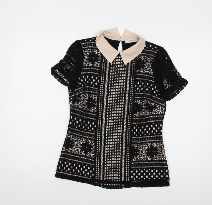 Oasis Womens Black Polyamide Basic Blouse Size S Collared