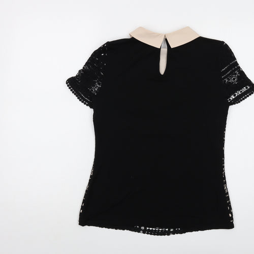 Oasis Womens Black Polyamide Basic Blouse Size S Collared