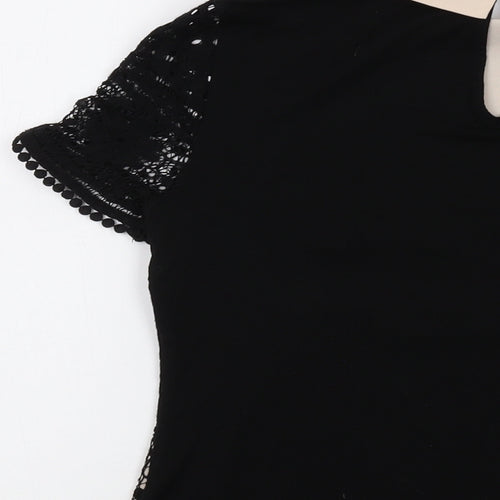 Oasis Womens Black Polyamide Basic Blouse Size S Collared