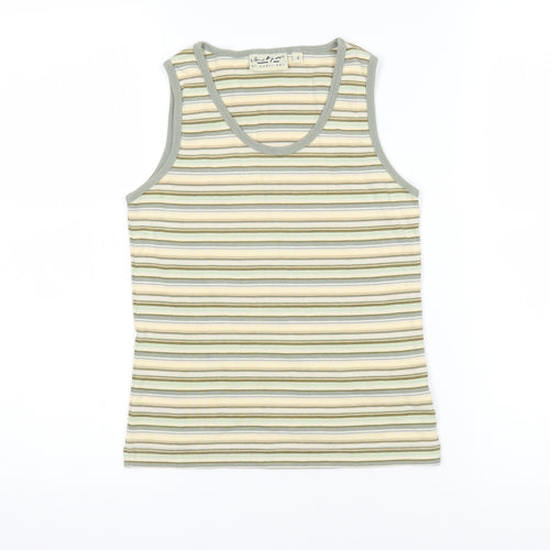 Jackpot Womens Green Striped Cotton Basic T-Shirt Size S Scoop Neck