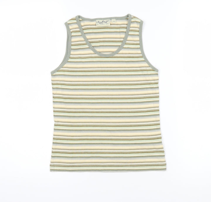 Jackpot Womens Green Striped Cotton Basic T-Shirt Size S Scoop Neck