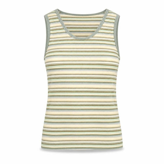 Front view of Jackpot women’s green striped cotton basic t-shirt, size S, scoop neck