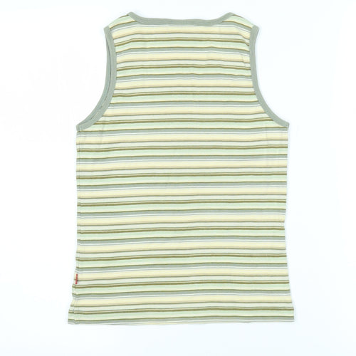 Jackpot Womens Green Striped Cotton Basic T-Shirt Size S Scoop Neck