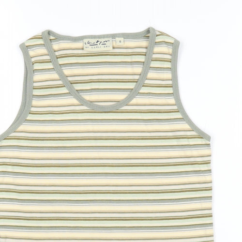 Jackpot Womens Green Striped Cotton Basic T-Shirt Size S Scoop Neck