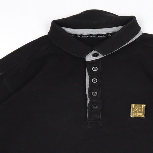 The £26M Project Mens Black Cotton Polo Size M Collared Button
