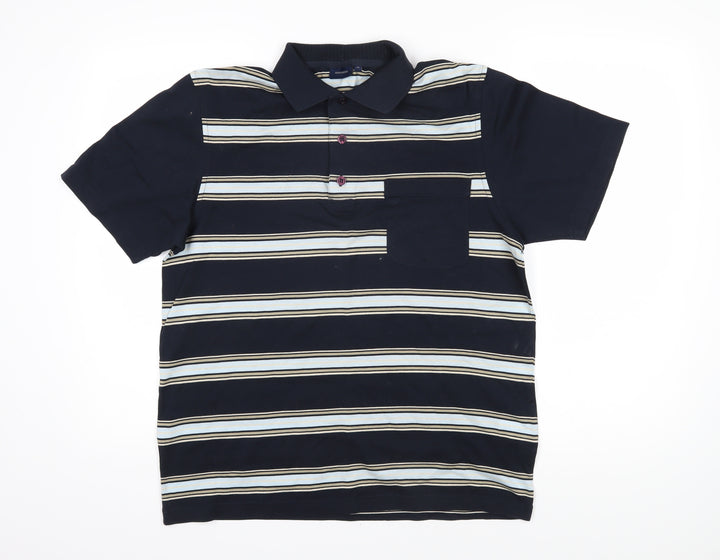 REDGREEN Mens Blue Striped 100% Cotton Polo Size M Collared Button