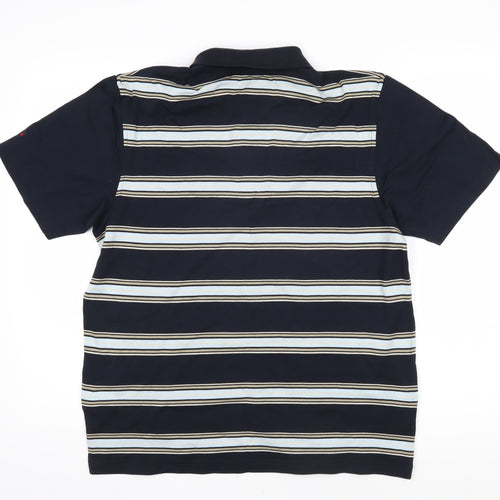 REDGREEN Mens Blue Striped 100% Cotton Polo Size M Collared Button