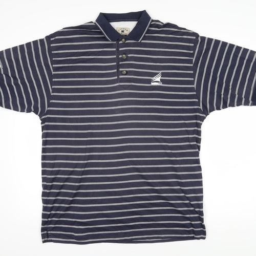 Cutter & Buck Mens Blue Striped 100% Cotton Polo Size M Collared Button