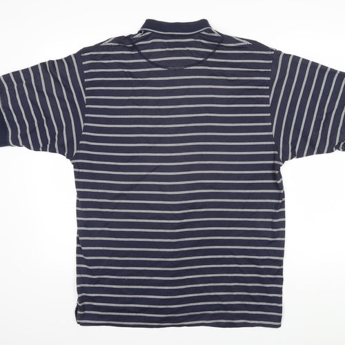 Cutter & Buck Mens Blue Striped 100% Cotton Polo Size M Collared Button