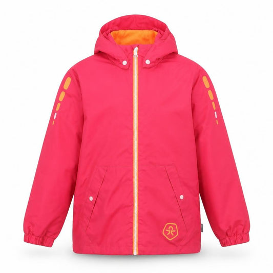 Front view of Colour Kids girls’ pink ikat jacket coat, size 8, years tie