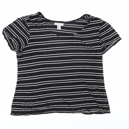 Kenar Womens Black Striped Cotton Basic T-Shirt Size L Boat Neck