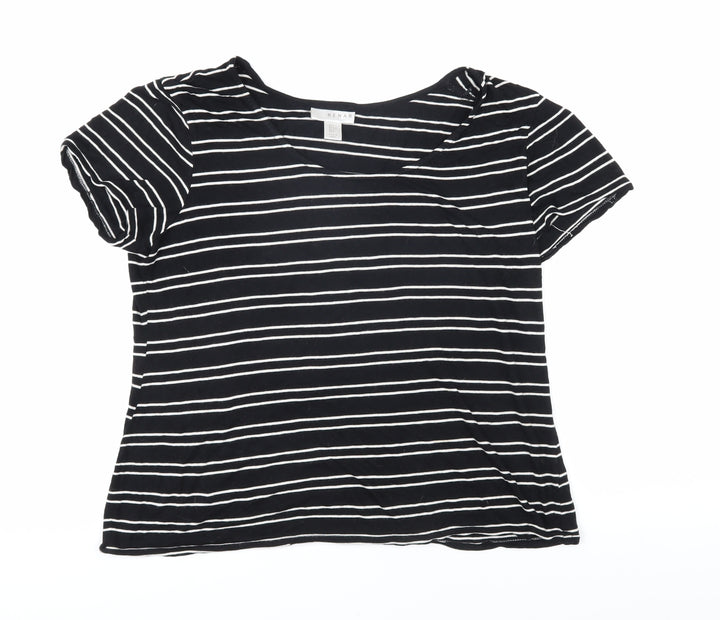Kenar Womens Black Striped Cotton Basic T-Shirt Size L Boat Neck