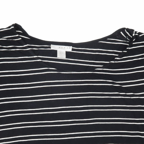 Kenar Womens Black Striped Cotton Basic T-Shirt Size L Boat Neck