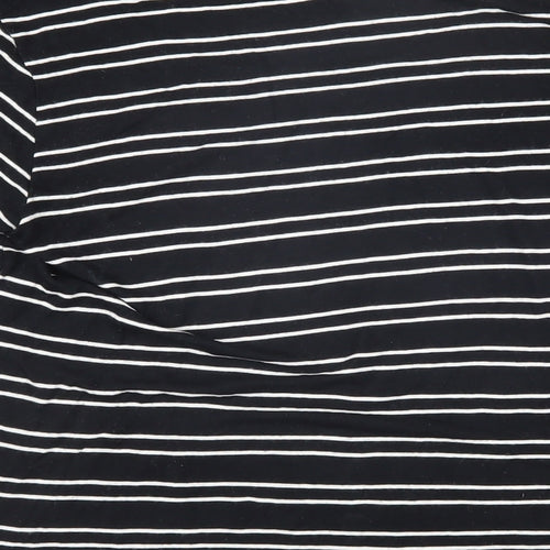 Kenar Womens Black Striped Cotton Basic T-Shirt Size L Boat Neck