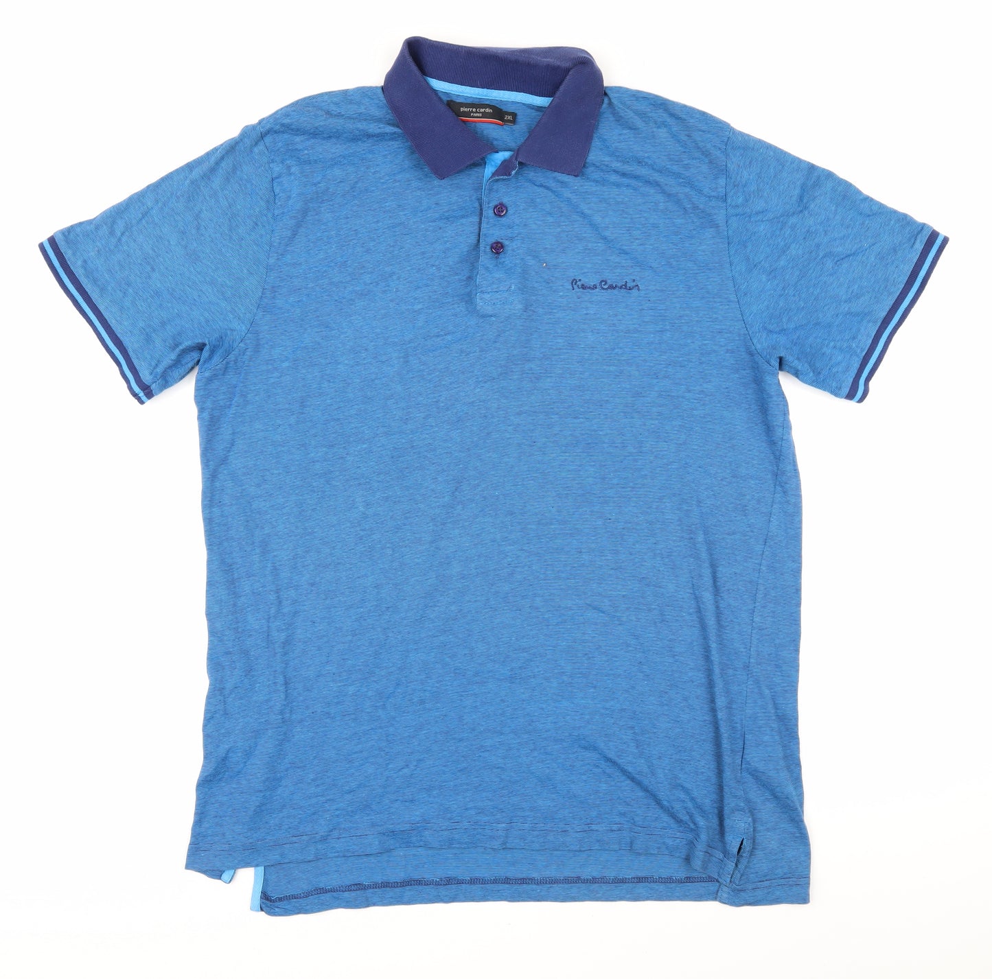Pierre Cardin Mens Blue Cotton Polo Size 2XL Collared Button