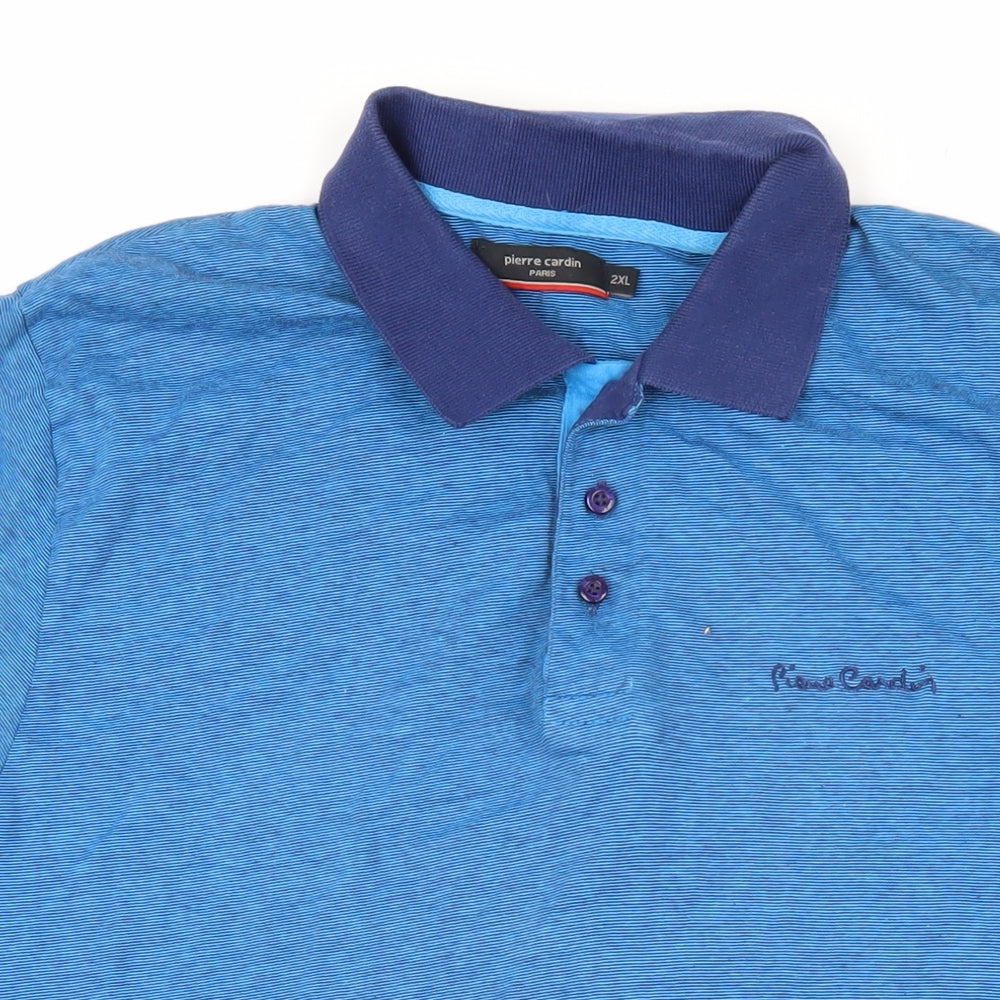 Pierre Cardin Mens Blue Cotton Polo Size 2XL Collared Button