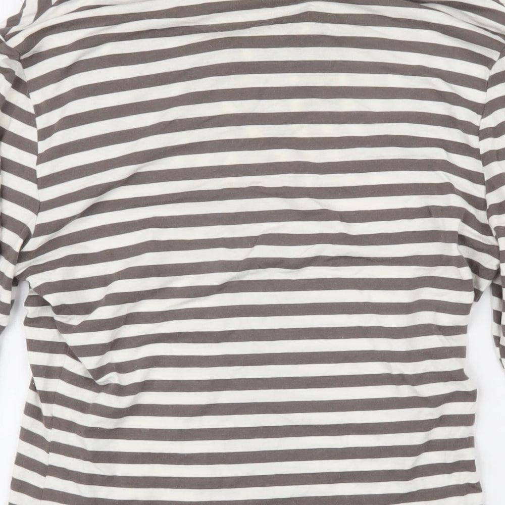 Phase Eight Womens Brown Striped Cotton Basic T-Shirt Size 10 Boat Neck