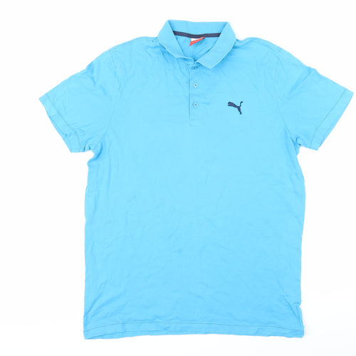 Slazenger Mens Blue Cotton Polo Size L Collared Button