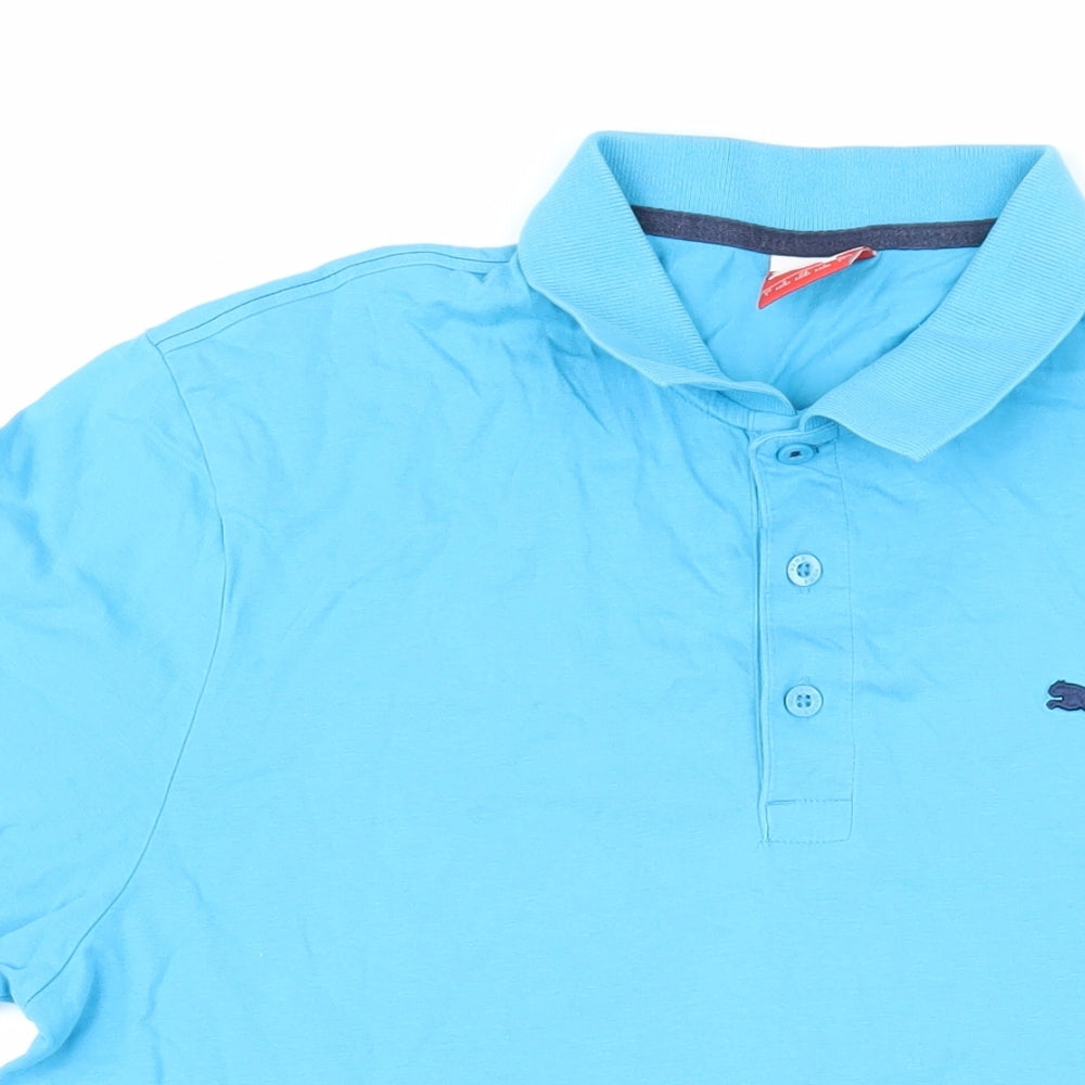 Slazenger Mens Blue Cotton Polo Size L Collared Button