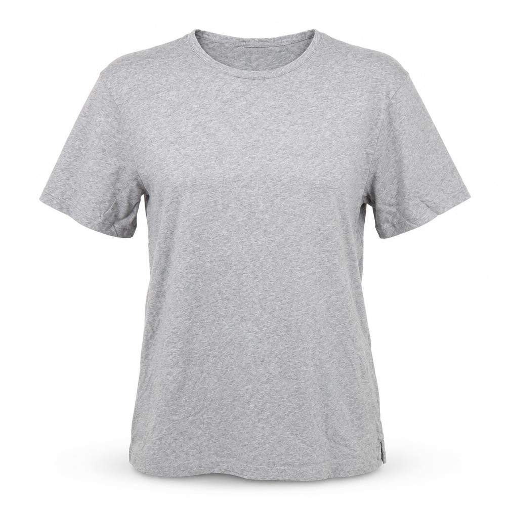 Front view of l'strange women’s grey cotton basic t-shirt, size L, round neck