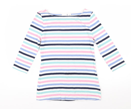 Tabitha Webb Womens Multicoloured Striped Cotton Basic T-Shirt Size M Boat Neck