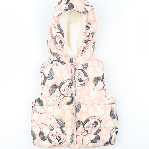 Disney Girls Pink Geometric Gilet Waistcoat Size 12-18 Months Zip - Mickey Mouse