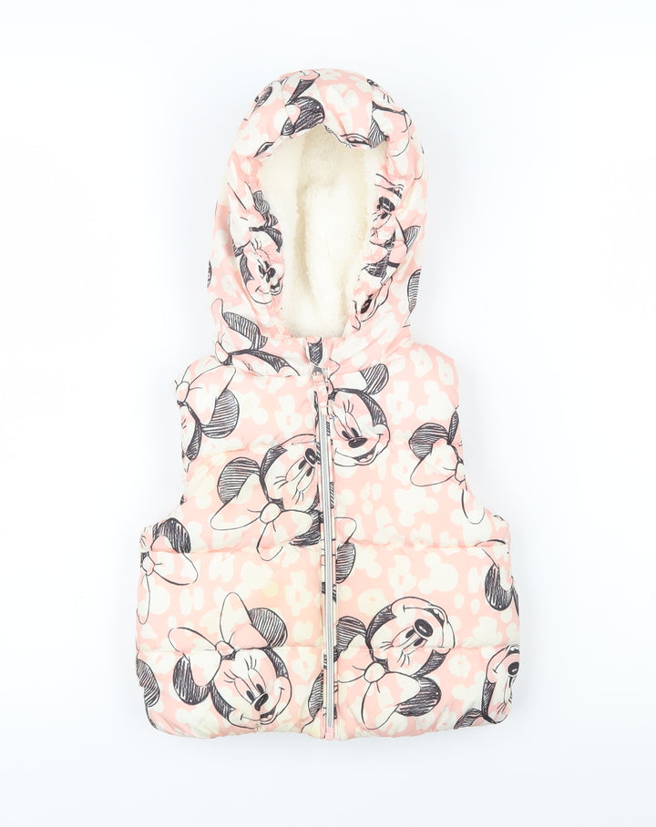Disney Girls Pink Geometric Gilet Waistcoat Size 12-18 Months Zip - Mickey Mouse